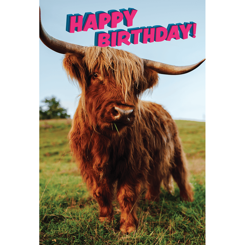 Highland Cow Birthday Card by Cardmore featuring a lenticular design with a Highland cow image for special occasions.